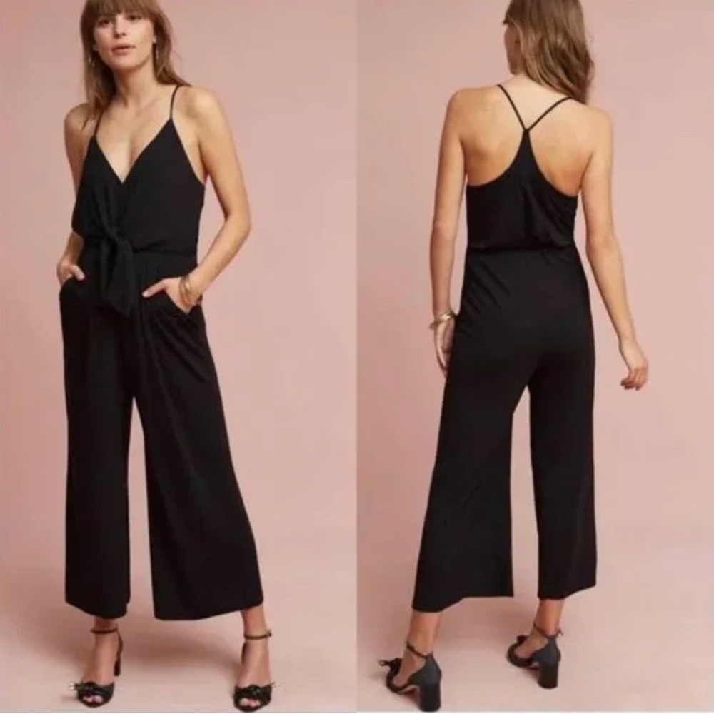 Anthropology Moulinette Soeurs Willa Black Tie Waist Jumpsuit petite